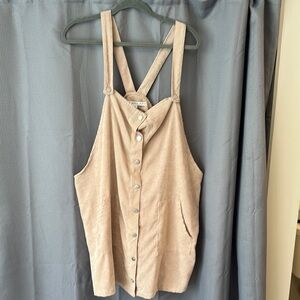 Beige Button-Down Women's Overall Style Corduroy Dress